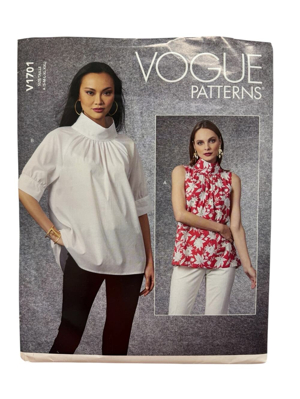 VOGUE Loose Fitting High Neck Blouse Pattern V1701 Uncut A S-M-L-XL-XXL Modest